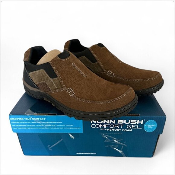 Nunn Bush Men\'s Quest Moc Toe Slipon Tan Multi Brown Leather Shoes NIB New 8 main image 4